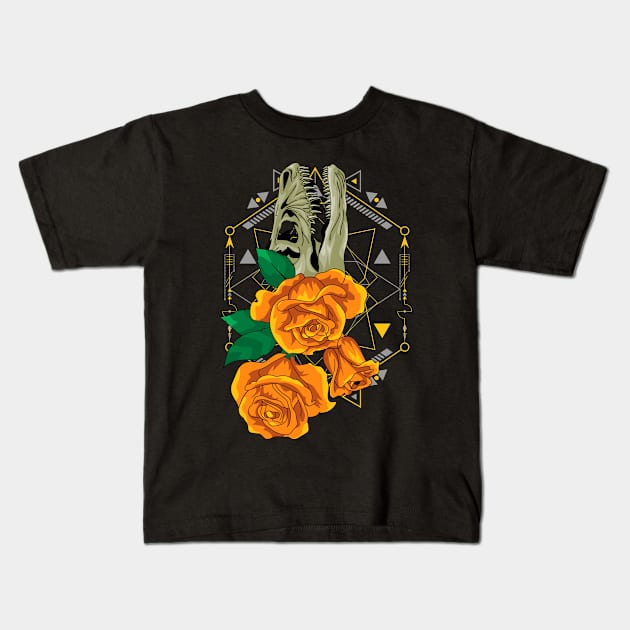 skull roses flowers Kids T-Shirt by SHINIGAMII